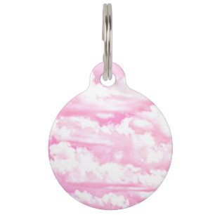 Médaillon Pour Animaux Nuages Girly roses fuchsia mous
