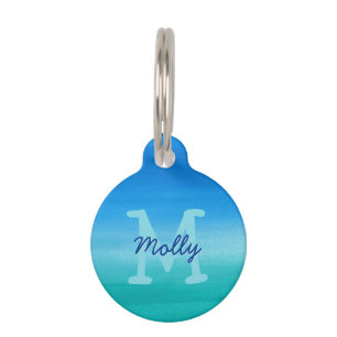Médaillon Pour Animaux Ocean Blue Green Monogramme Nom Adresse