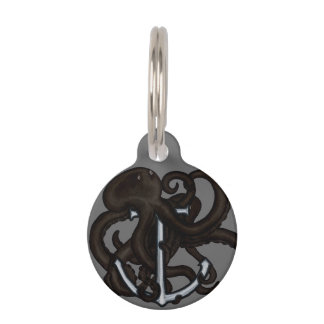 Médaillon Pour Animaux Octopus noir sur l'Ancre