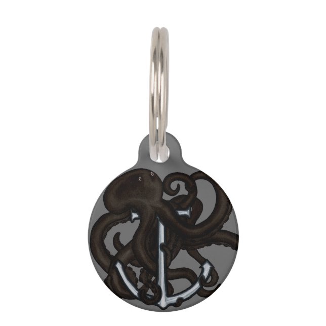 Médaillon Pour Animaux Octopus noir sur l'Ancre (Devant)