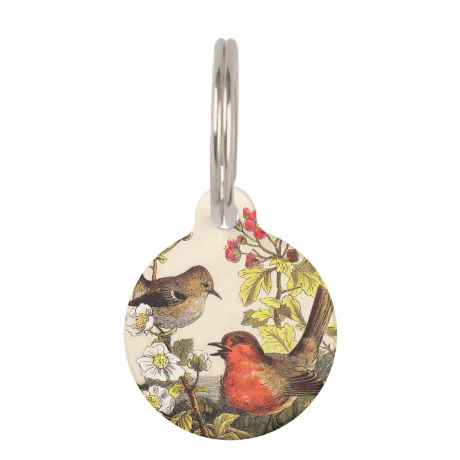 Médaillon Pour Animaux Oiseaux de printemps Robin Oiseaux rouges (Devant)