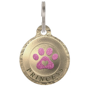 Médaillon Pour Animaux Or avec Parties scintillant rose Paw et Coeur