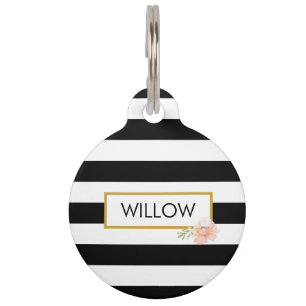 Médaillon Pour Animaux Or personnalisé noir et blanc rayé