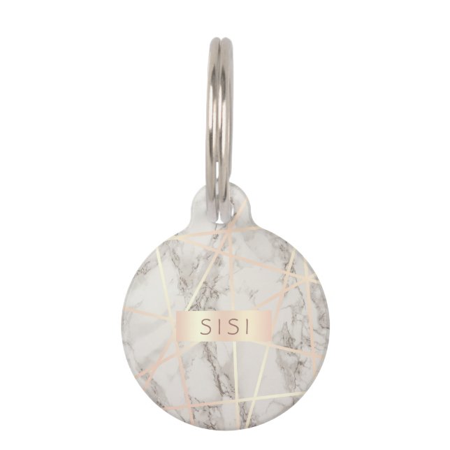 Médaillon Pour Animaux Or rose de joli poussin élégant et marbre blanc (Devant)