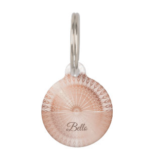 Médaillon Pour Animaux Or rose Mandala personnalisé blanc
