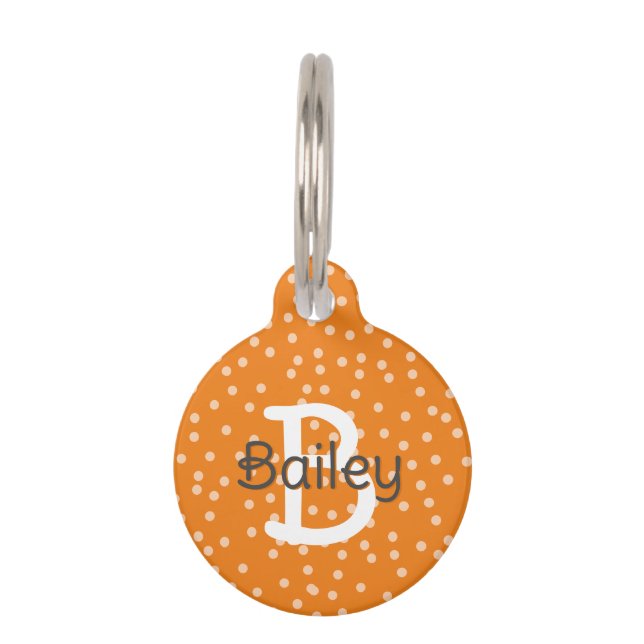 Médaillon Pour Animaux Orange Pois Nom du monogramme Adresse (Devant)