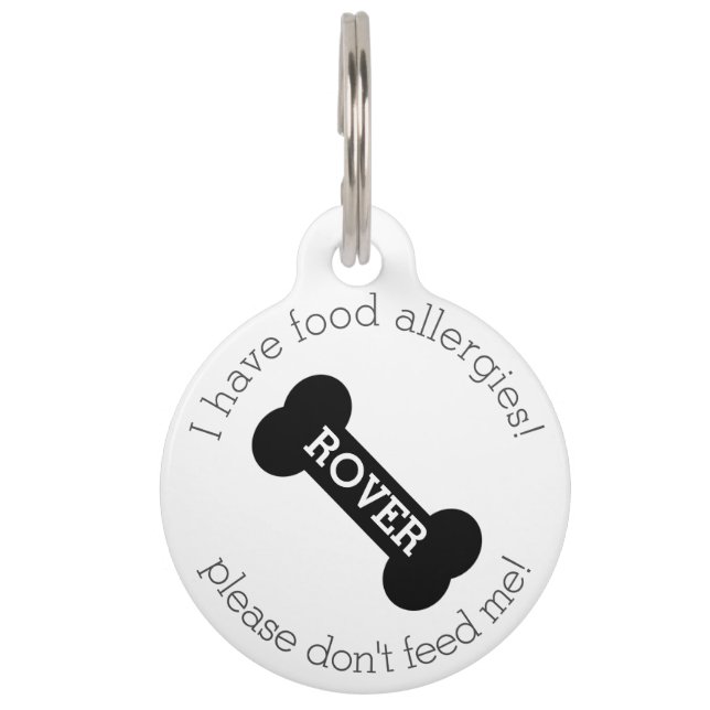 Médaillon Pour Animaux Os de chien noir - Allergies alimentaires Alerte M (Devant)