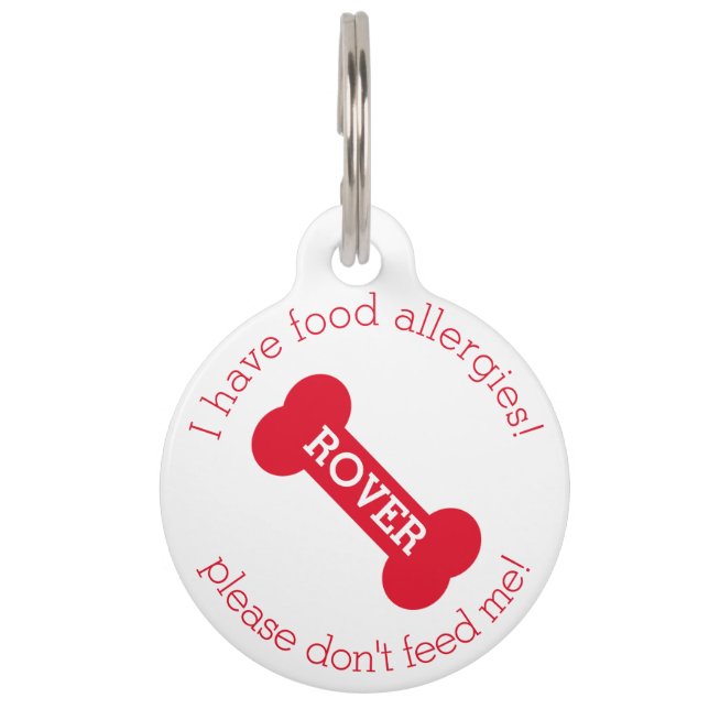 Médaillon Pour Animaux Os de chien rouge - Allergies alimentaires Alerte  (Devant)