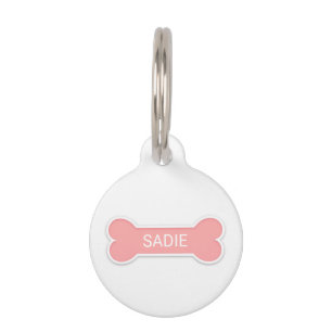 Médaillon Pour Animaux Os en forme de chien rose pâle avec nom de compagn