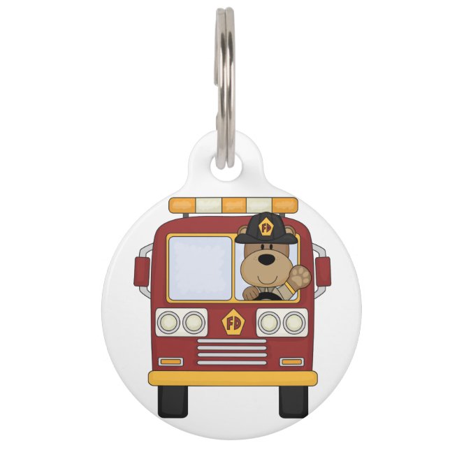 Médaillon Pour Animaux Ours de camion de pompiers (Devant)