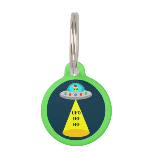 Médaillon Pour Animaux OVNI de Noël Ho Ho Alien soucoupe volante Personna