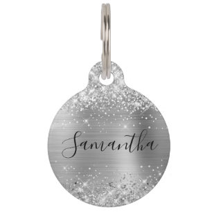 Médaillon Pour Animaux Paillettes brillantes en argent