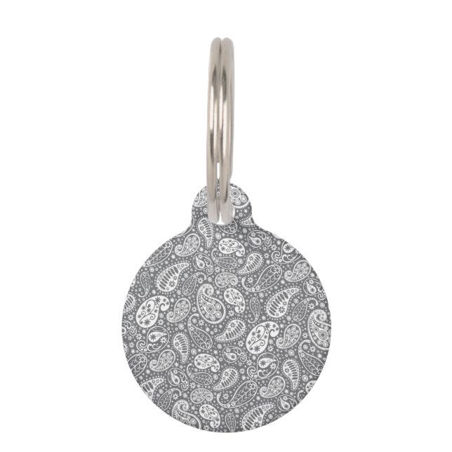 Médaillon Pour Animaux Paisley aux nuances du gris (Devant)