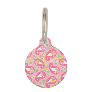 Médaillon Pour Animaux Paisley rose Girly