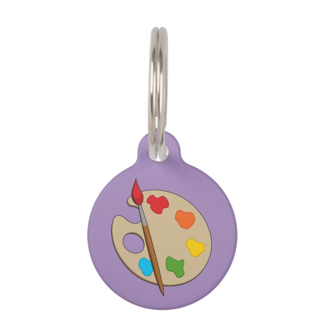 Médaillon Pour Animaux Palette Artiste avec pinceau | Ajouter un nom (Devant)