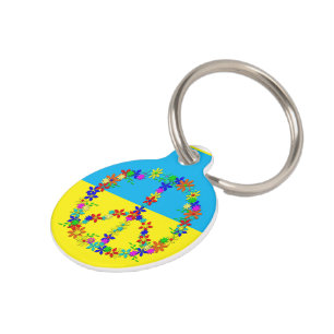 Médaillon Pour Animaux Panneau de paix avec fleurs, bouton drapeau ukrain