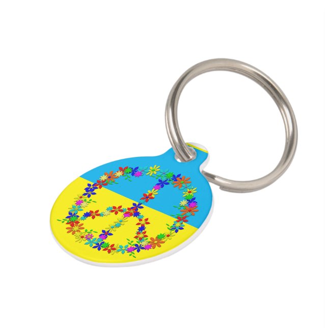 Médaillon Pour Animaux Panneau de paix avec fleurs, bouton drapeau ukrain (Côté )
