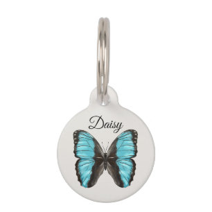 Médaillon Pour Animaux Papillon bleu QR Code Numéro de téléphone