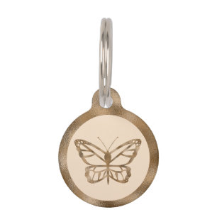 Médaillon Pour Animaux Papillon et texte de faux jaune doré aspect feuill