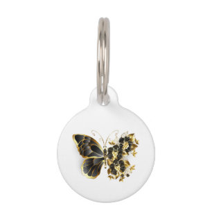 Médaillon Pour Animaux Papillon fleur d'or avec orchidée noire