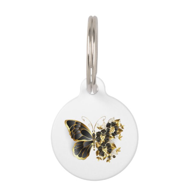 Médaillon Pour Animaux Papillon fleur d'or avec orchidée noire (Devant)