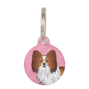 Médaillon Pour Animaux Papillon Rouge Et Blanc De Face Sur Des Cœurs Rose