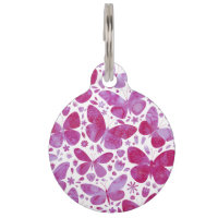 Papillons Aquarelle Magenta Rose Pet ID balise
