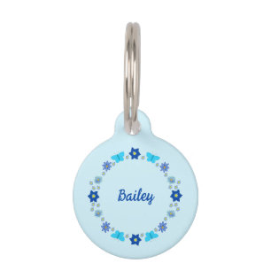 Médaillon Pour Animaux Papillons et Fleurs Bleus pour Bébé Garçon Personn