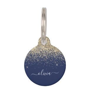 Médaillon Pour Animaux Parties scintillant Bleu de la Marine d'or Script