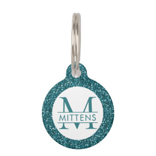 Médaillon Pour Animaux Parties scintillant bleue turquoise Monogramme éti
