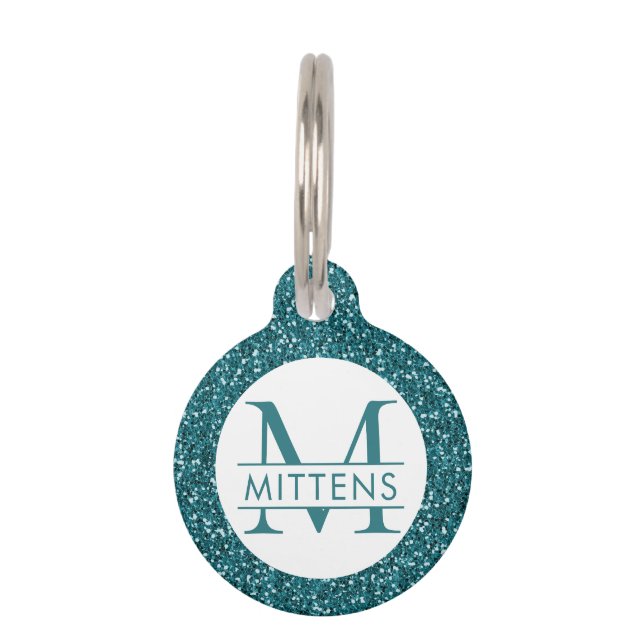 Médaillon Pour Animaux Parties scintillant bleue turquoise Monogramme éti (Devant)