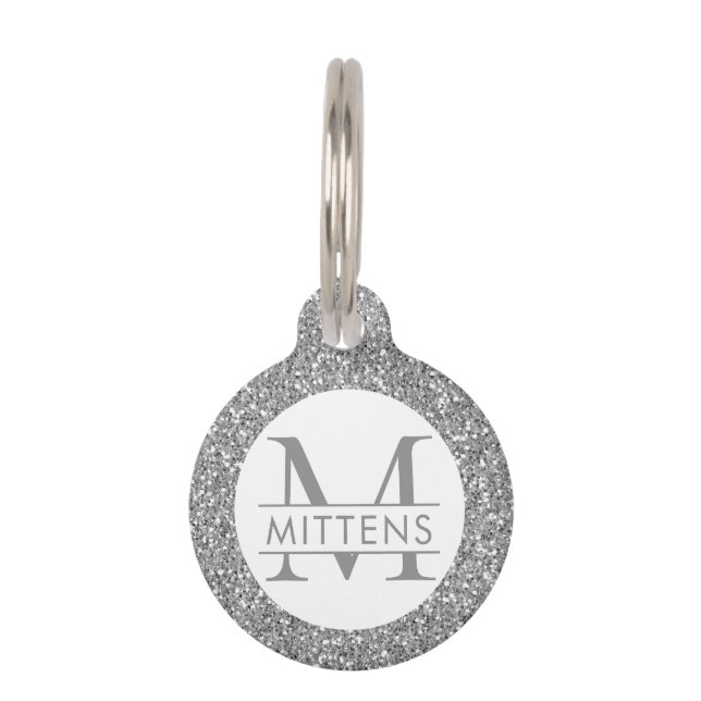 Médaillon Pour Animaux Parties scintillant d'argent gris rose (Devant)