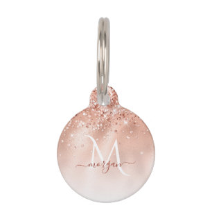 Médaillon Pour Animaux Parties scintillant Peach Rose or Monogramme