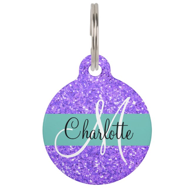 Médaillon Pour Animaux Parties scintillant pétillante turquoise violette  (Devant)