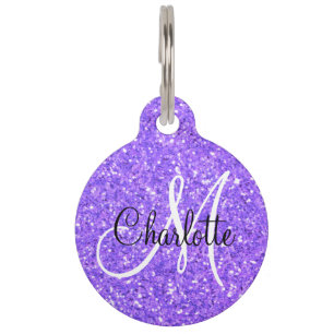 Médaillon Pour Animaux Parties scintillant pétillante violette monogrammé