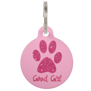 Médaillon Pour Animaux Parties scintillant rose chaud glamour Nom du chie