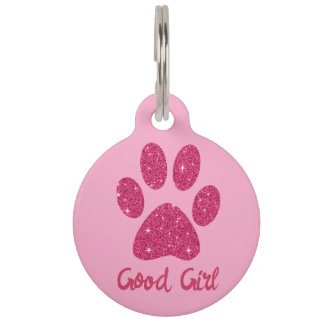Médaillon Pour Animaux Parties scintillant rose chaud glamour Nom du chie