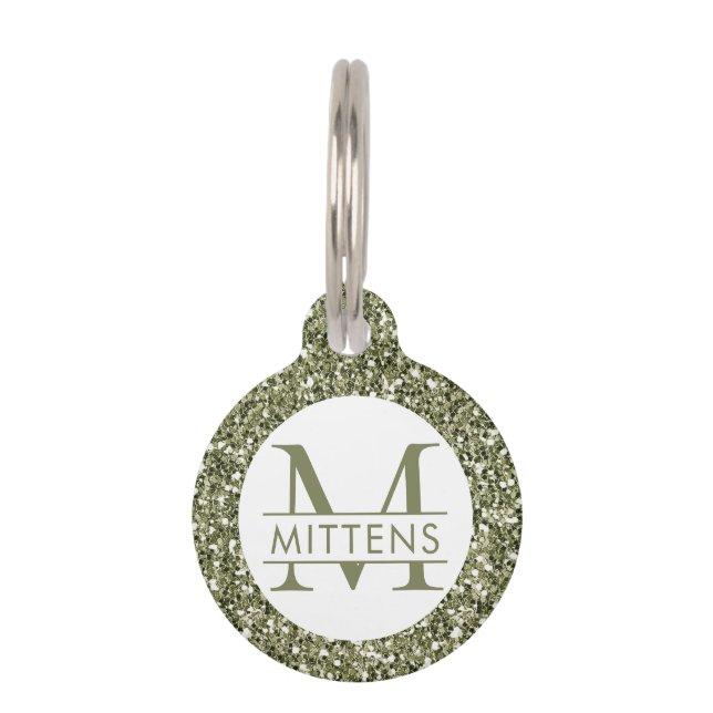 Médaillon Pour Animaux Parties scintillant verte Nom du monogramme étince (Devant)