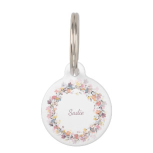 Médaillon Pour Animaux Pastel floral personnalisé Nom de la couronne Té
