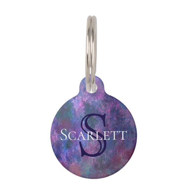 Médaillon Pour Animaux Pastel Splatter | Monogramme rose violet bleu vert (Devant)