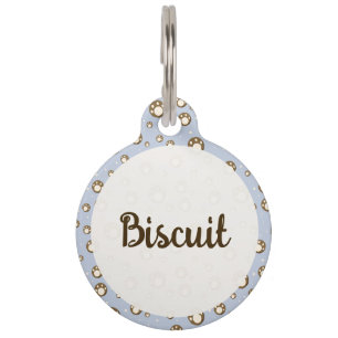 Médaillon Pour Animaux Pâtes de biscuits empreintes de pattes motif bleu