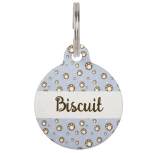 Médaillon Pour Animaux Pâtes de biscuits empreintes de pattes motif bleu