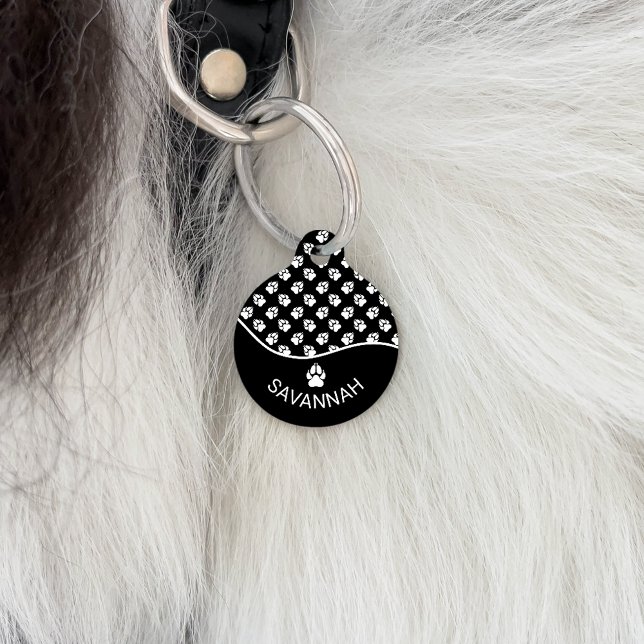 Médaillon Pour Animaux Pâtes de Chien Noir Et Blanc Classé Motif & Nom (Créateur téléchargé)