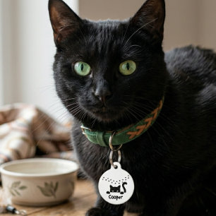 Médaillon Pour Animaux Patte de chat noir personnalisée Nom Rond Personna