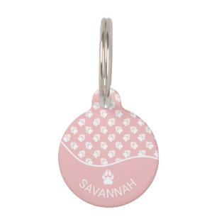 Médaillon Pour Animaux Patte de Chien Enjouée en Couleurs Rose et Blanche