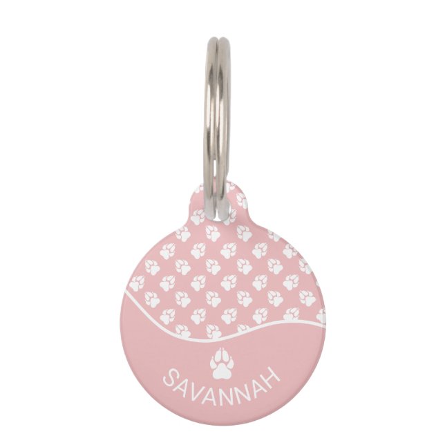 Médaillon Pour Animaux Patte de chien joueur aux couleurs rose et blanc & (Devant)