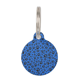 Médaillon Pour Animaux Pattes de chien noir et blanc à pois sur fond bleu