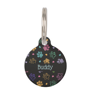 Médaillon Pour Animaux Pattes et Cœurs Personnalisés avec Nom
