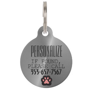Médaillon Pour Animaux Paw animal métallique Personnaliser la balise ID