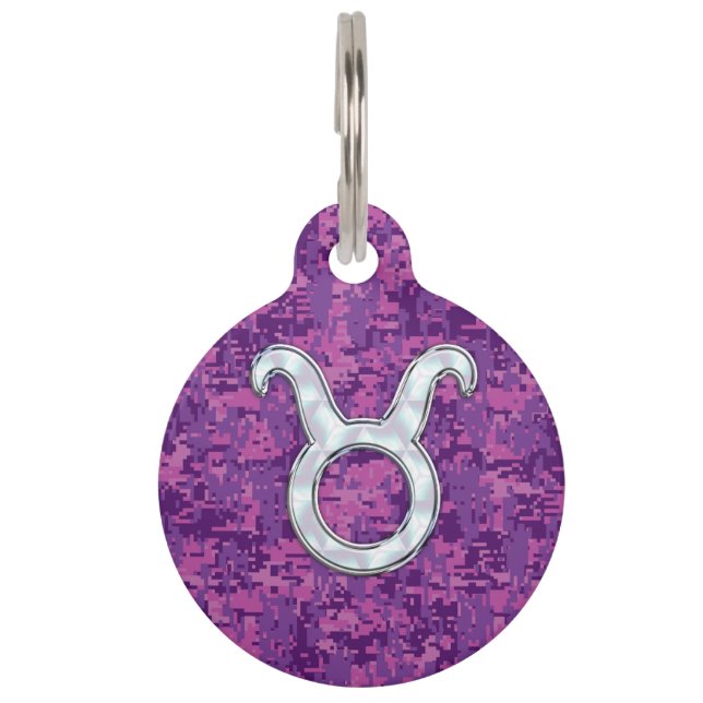 Médaillon Pour Animaux Pearle comme Taurus Zodiac Sign Fuchsia Camo numér (Devant)